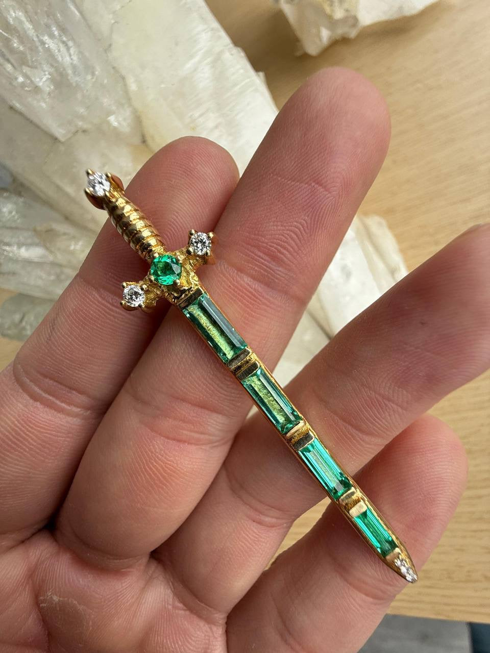 Épée Royale Pendant – Gold and Emerald Sword with Diamond Accents | Fabi Luxury Jewelry
